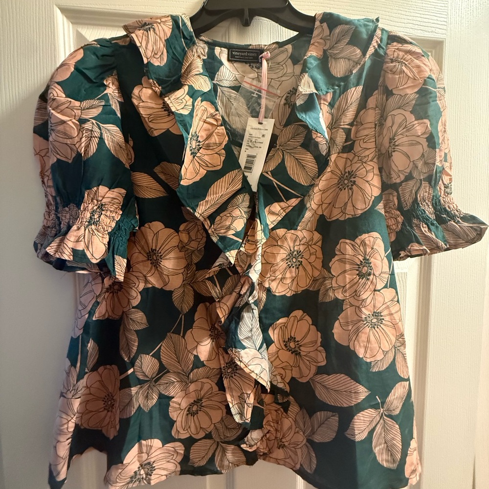 Vineyard Vines Green and Pink Floral Blouse - Picture 2 of 6
